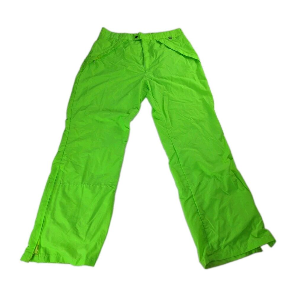 VTG 80s Black Bear Ski Pants Men Fluorescent Lime Green Nylon Korea 2802 Zipper